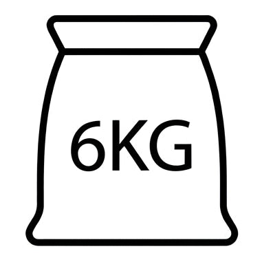 A simple black line drawing of a sack with the text '6KG' centered on a plain white background.